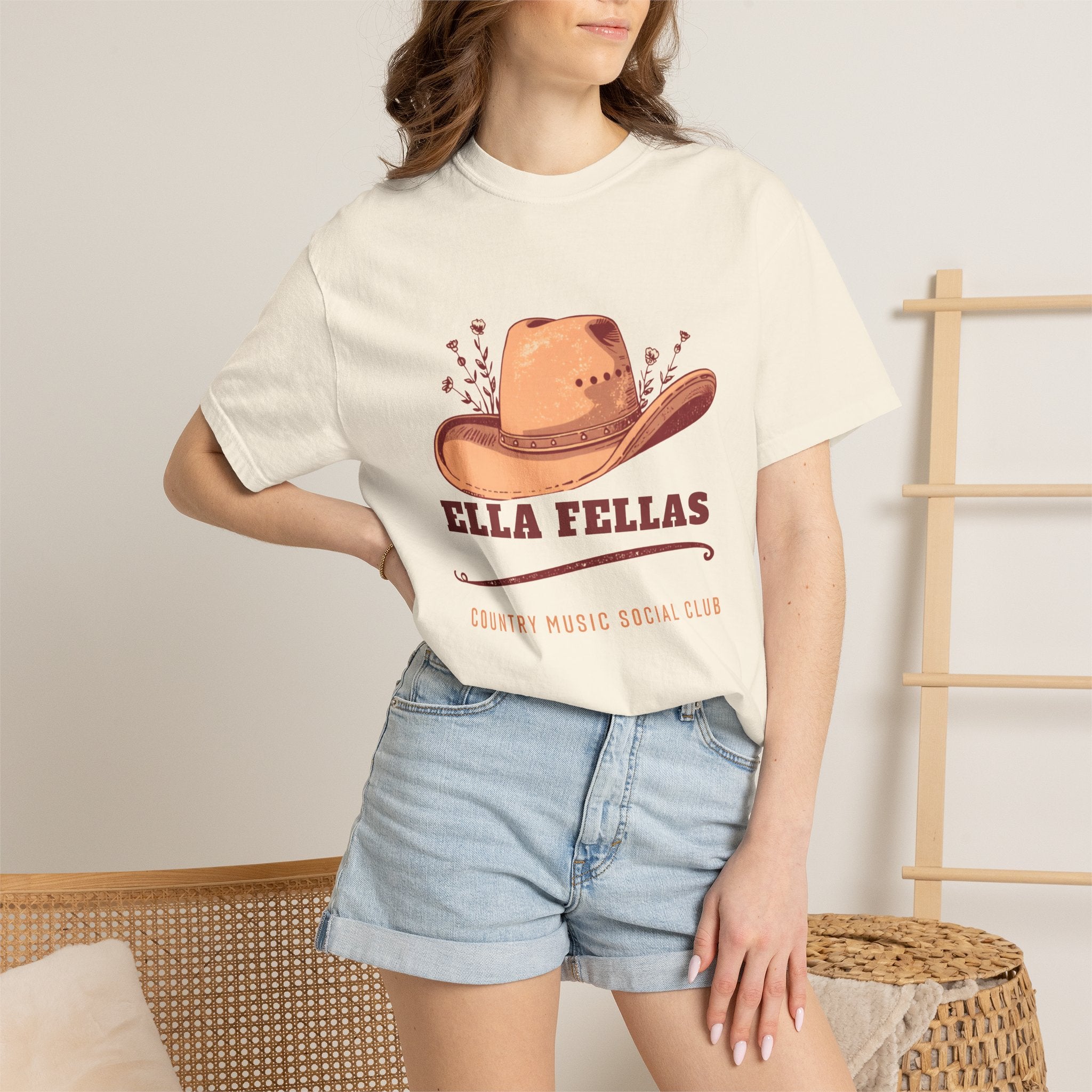 Woman wearing the Cowgirl Hat tee in Ivory — Ella Fellas