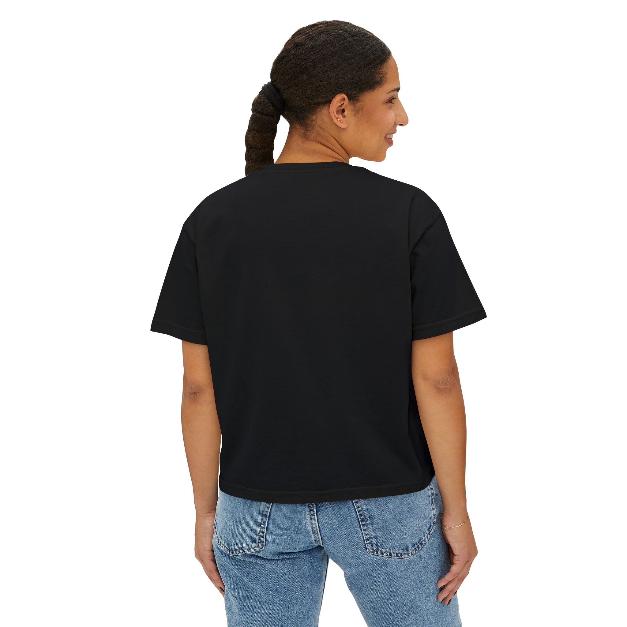 Rodeo Longhorn womens boxy tee in Black — model back