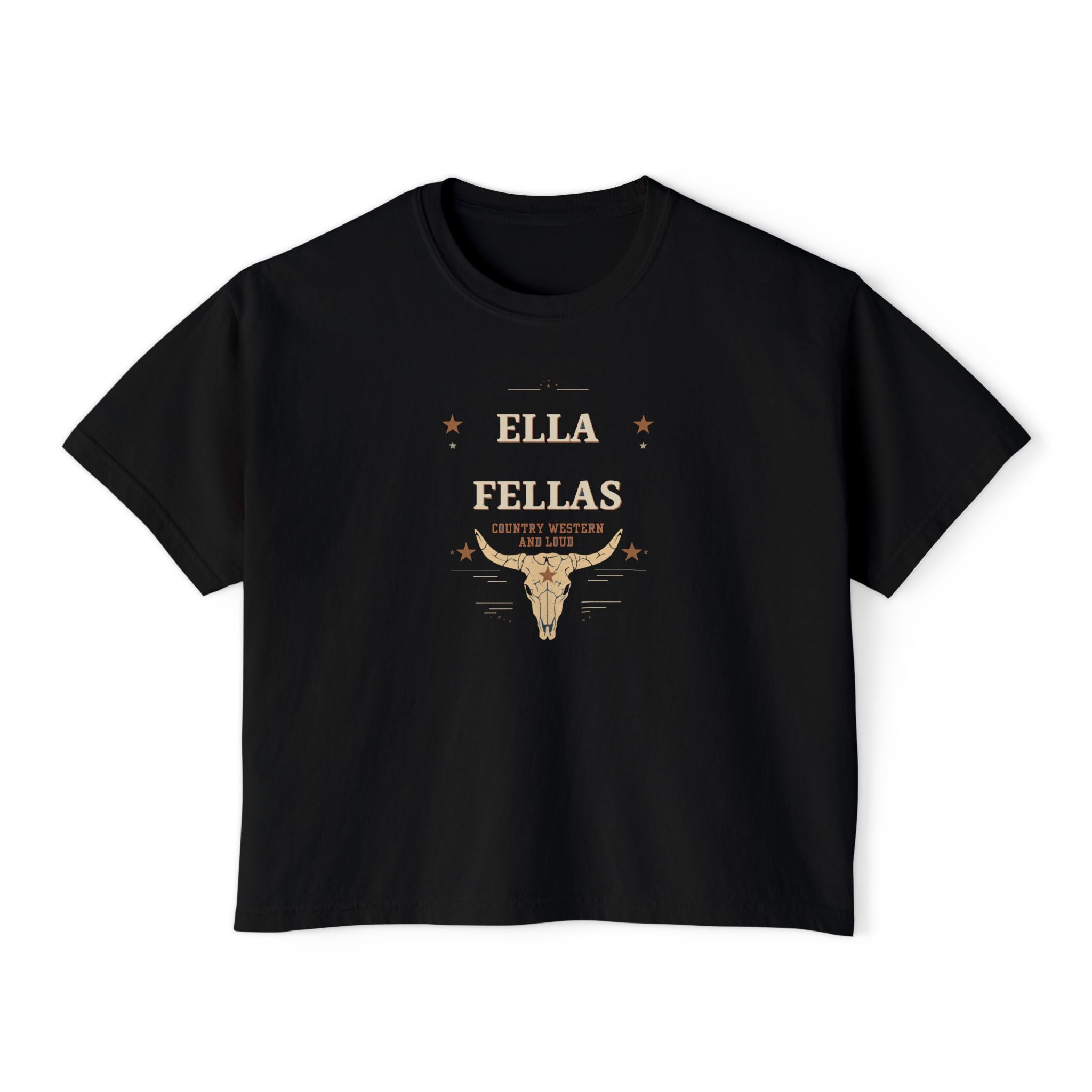 Rodeo Longhorn boxy tee in black — Ella Fellas