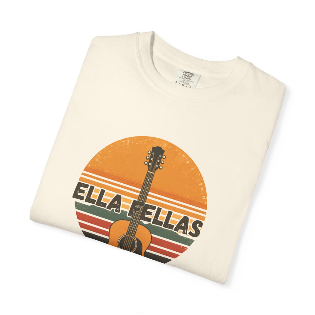 Guitar Sunset tee in Ivory, folded showing the front graphic — Ella Fellas