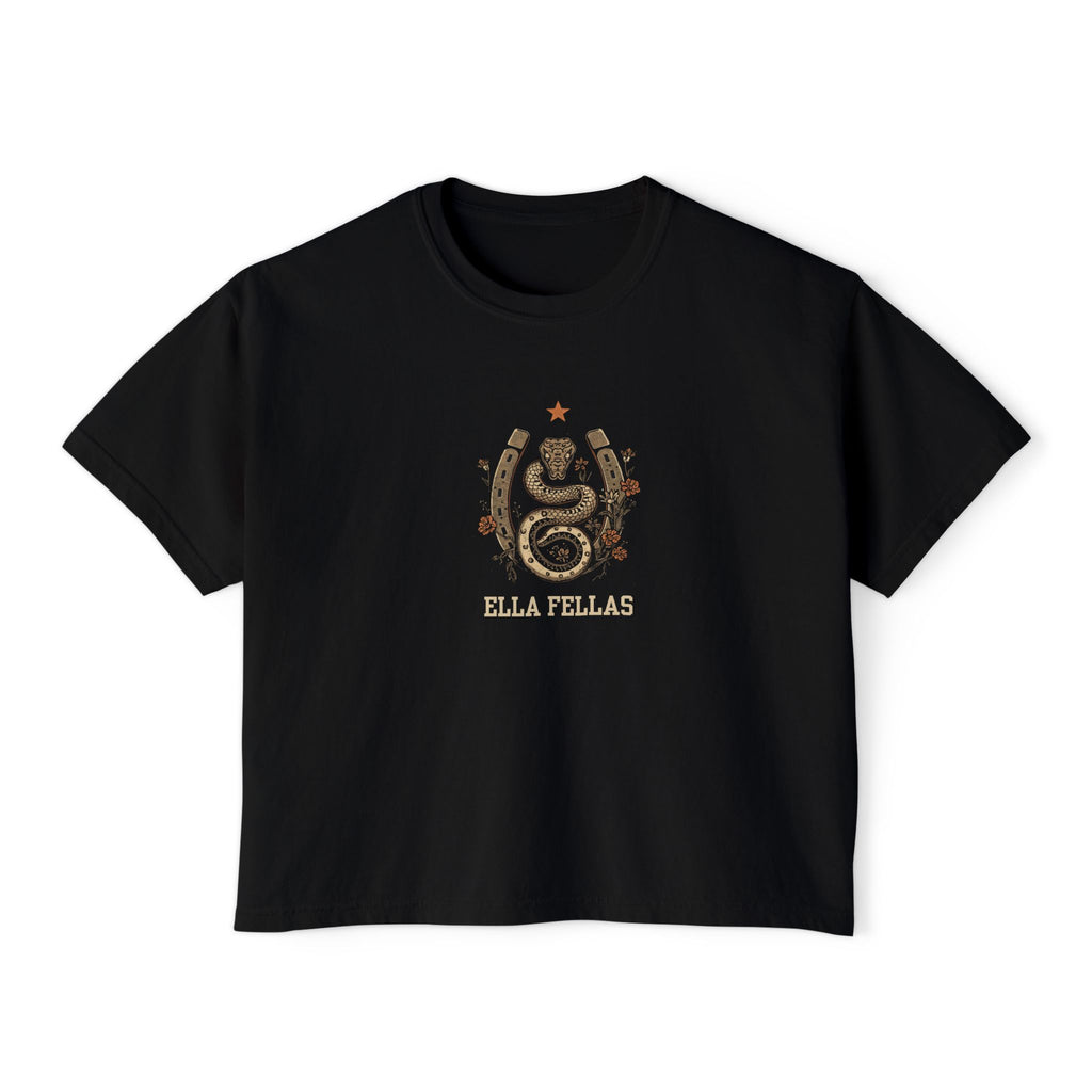 Snake and Horseshoe boxy tee in black — Ella Fellas