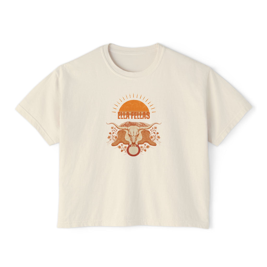 Longhorn Sunburst womens boxy tee in Ivory — Ella Fellas