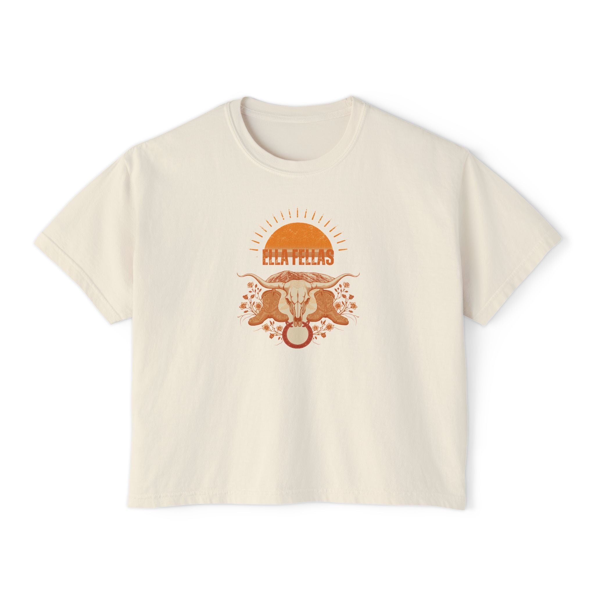 Longhorn Sunburst womens boxy tee in Ivory — Ella Fellas