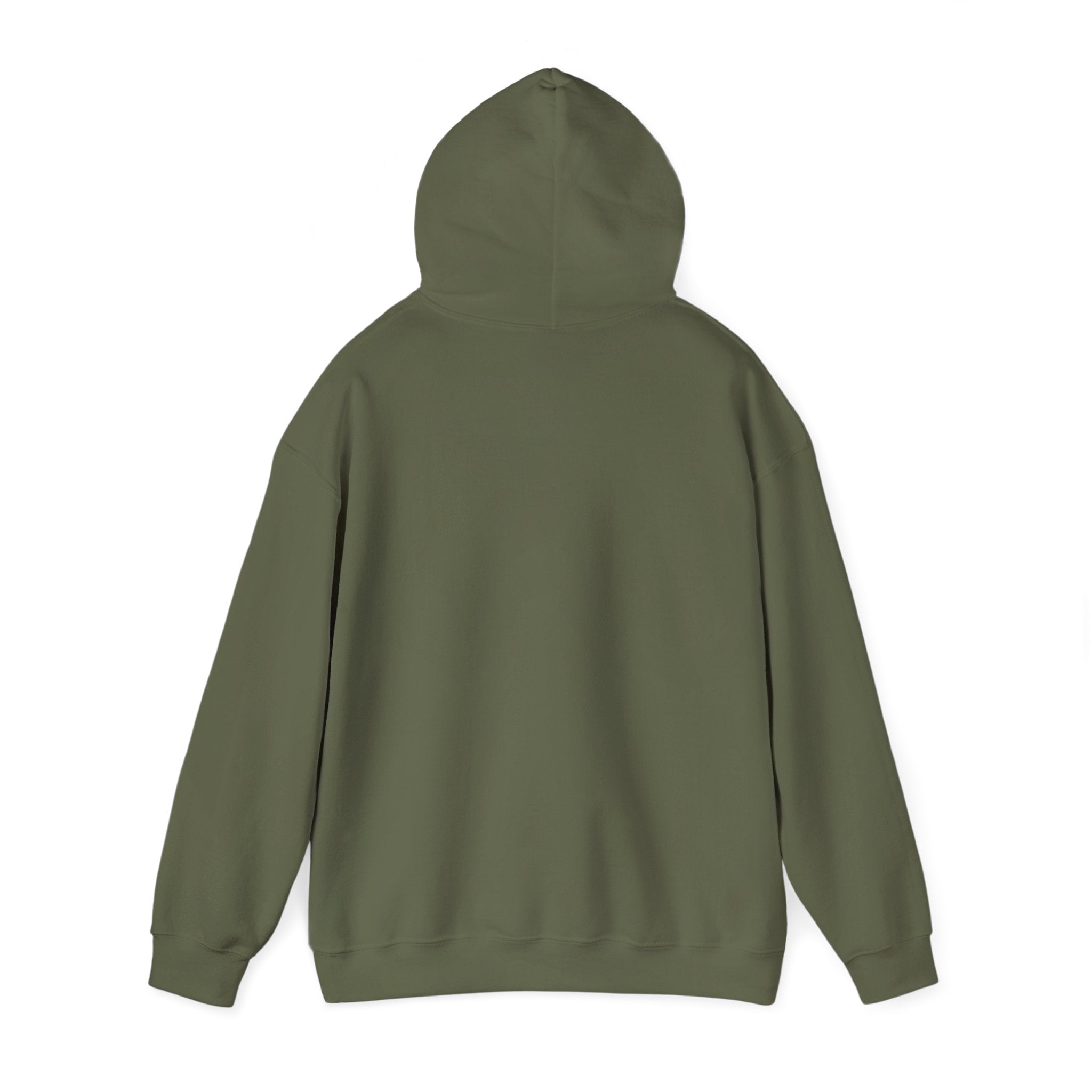 Wildflower Bouquet hoodie in Military Green, back with hood — Ella Fellas