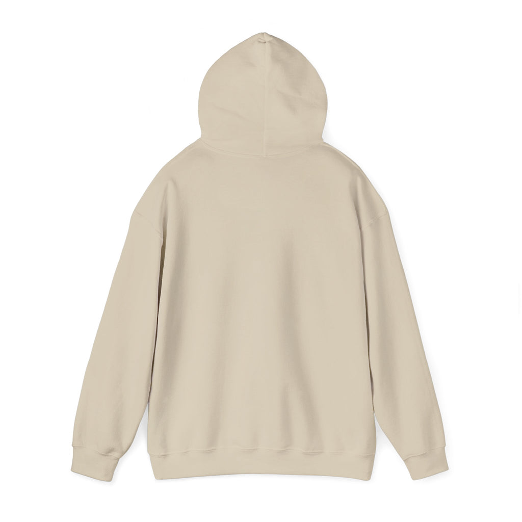 Guitar Sunset hoodie in Sand — back with hood