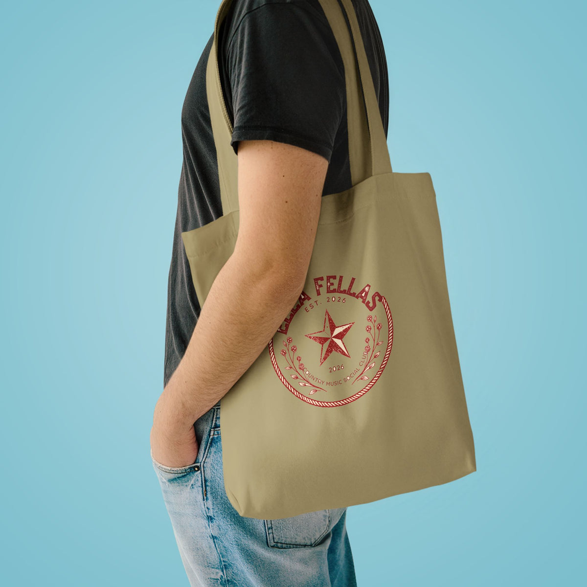 Khaki | Rope Badge canvas tote male model