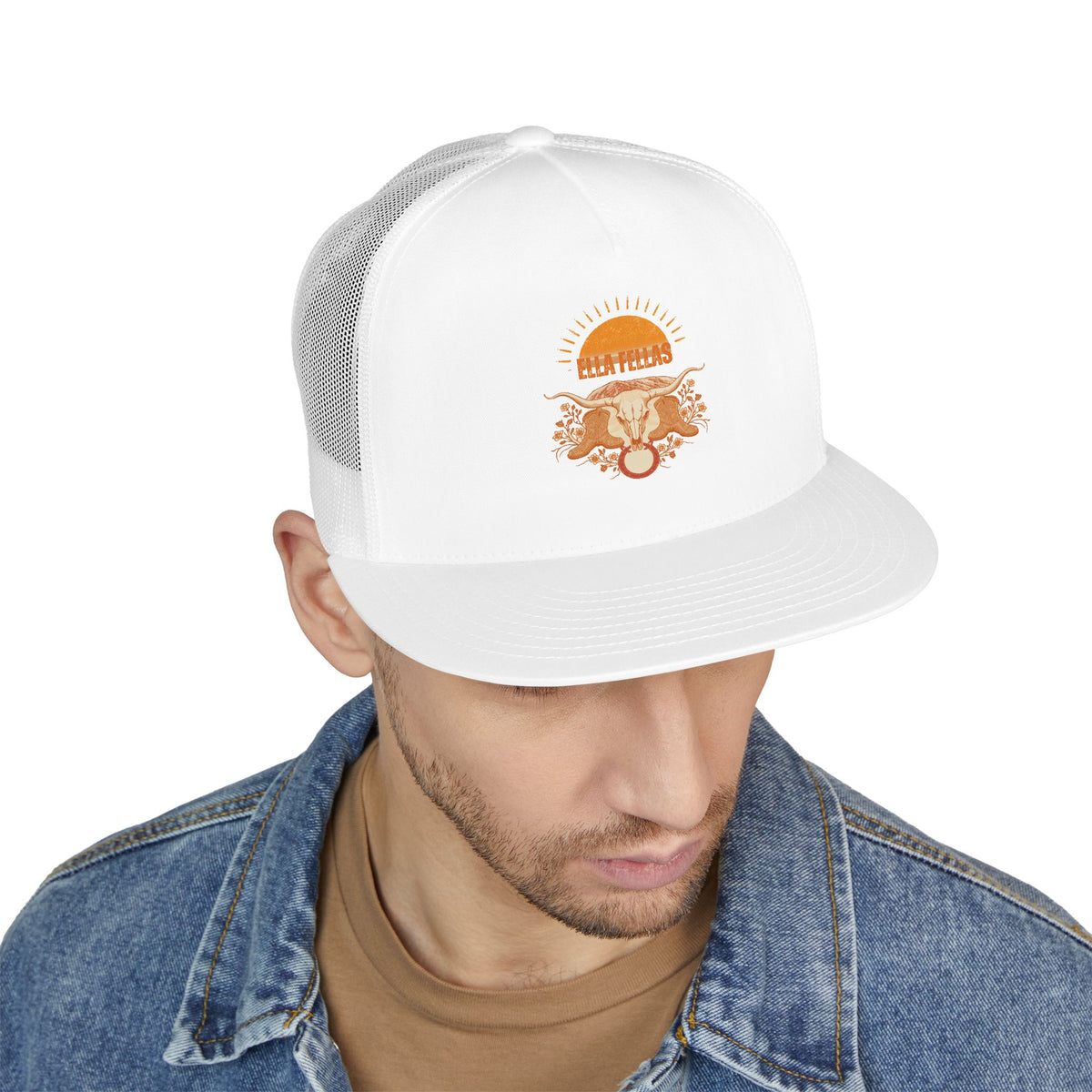 White | Longhorn Sunburst trucker cap model front