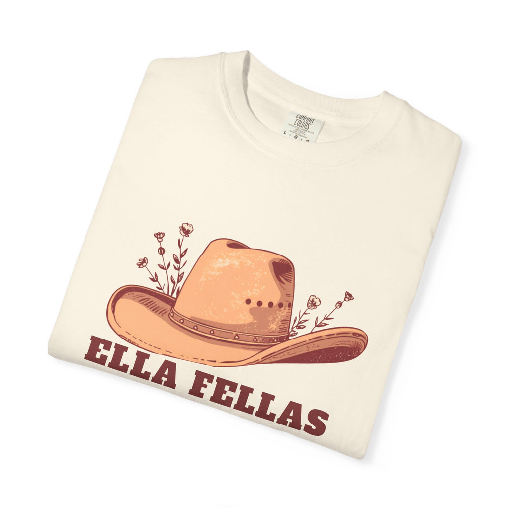 Cowgirl Hat tee in Ivory, folded showing the front graphic — Ella Fellas