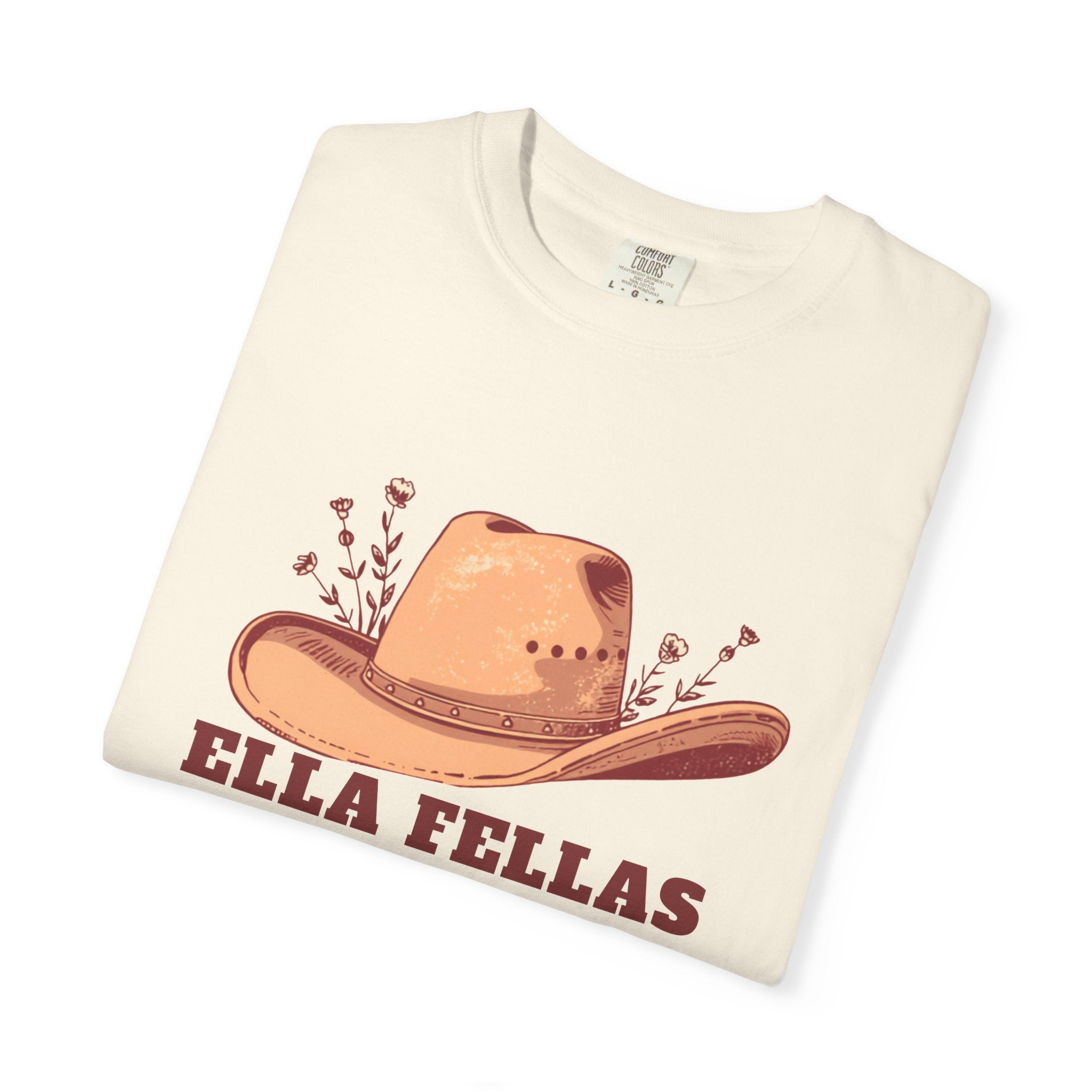 Cowgirl Hat tee in Ivory, folded showing the front graphic — Ella Fellas