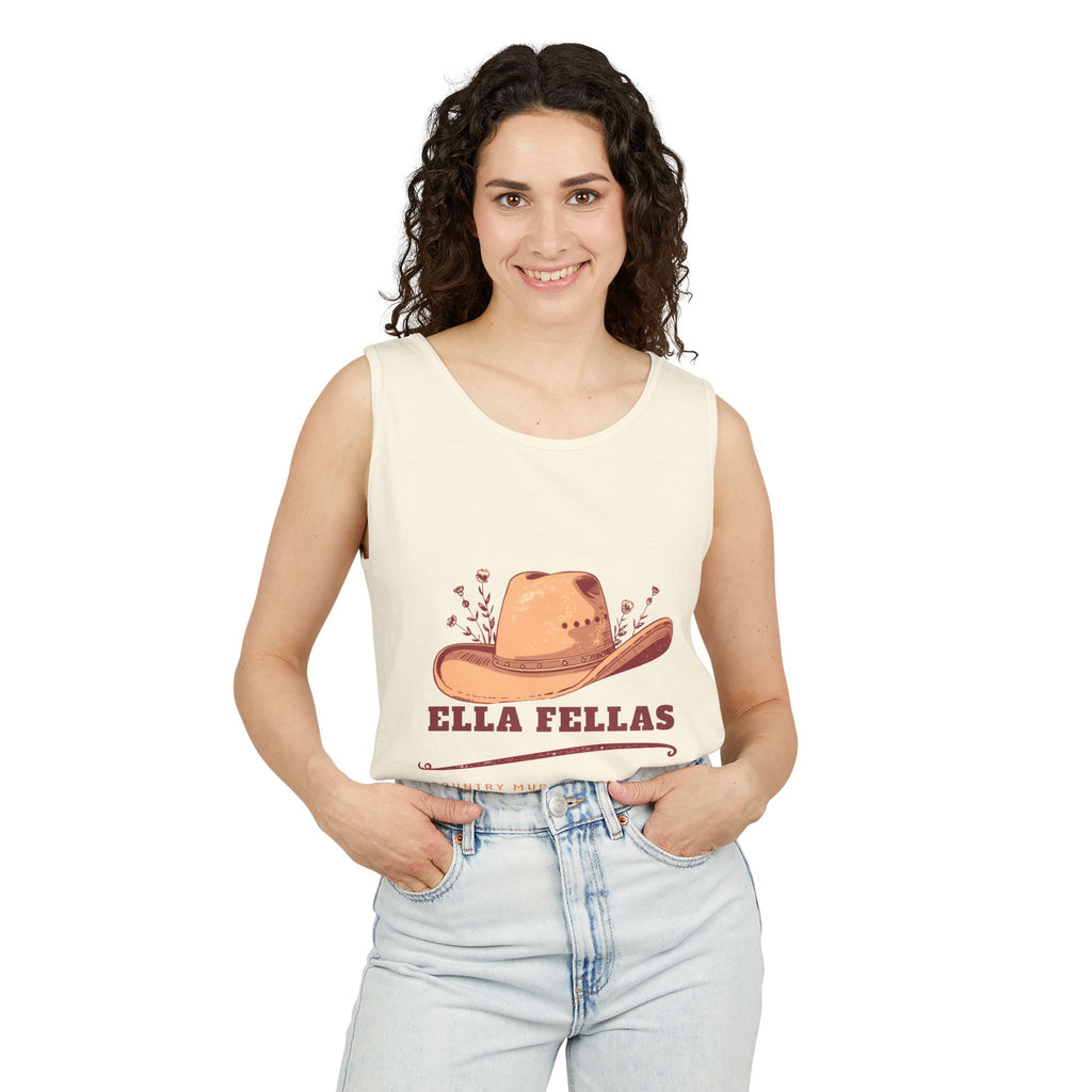 Woman wearing the Cowgirl Hat tank top in Ivory, front — Ella Fellas