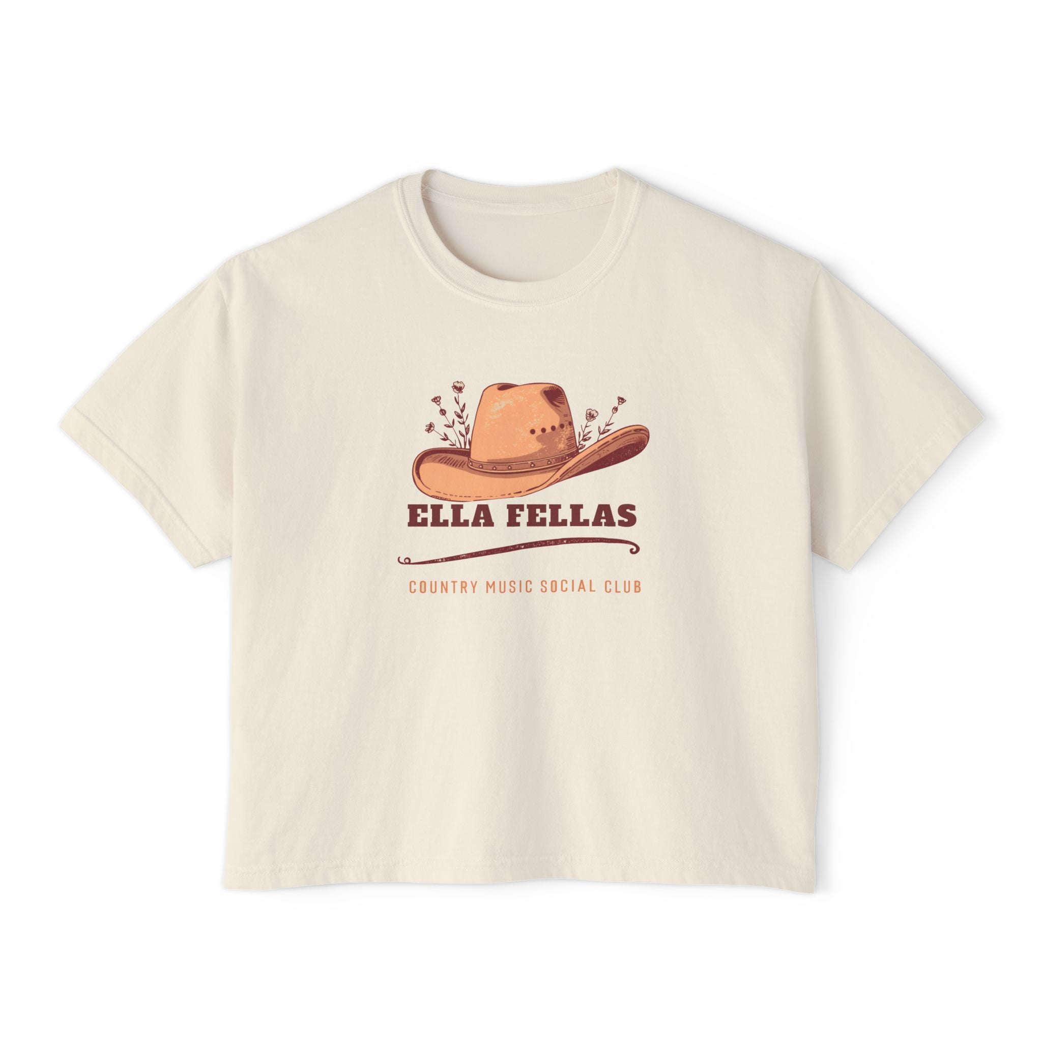Cowgirl Hat womens boxy tee in Ivory — Ella Fellas