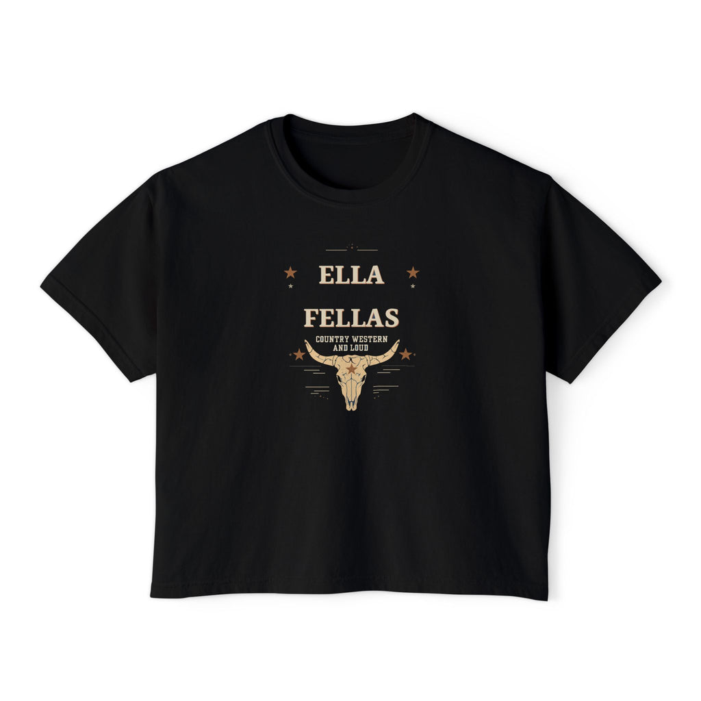 Rodeo Longhorn womens boxy tee in Black — Ella Fellas