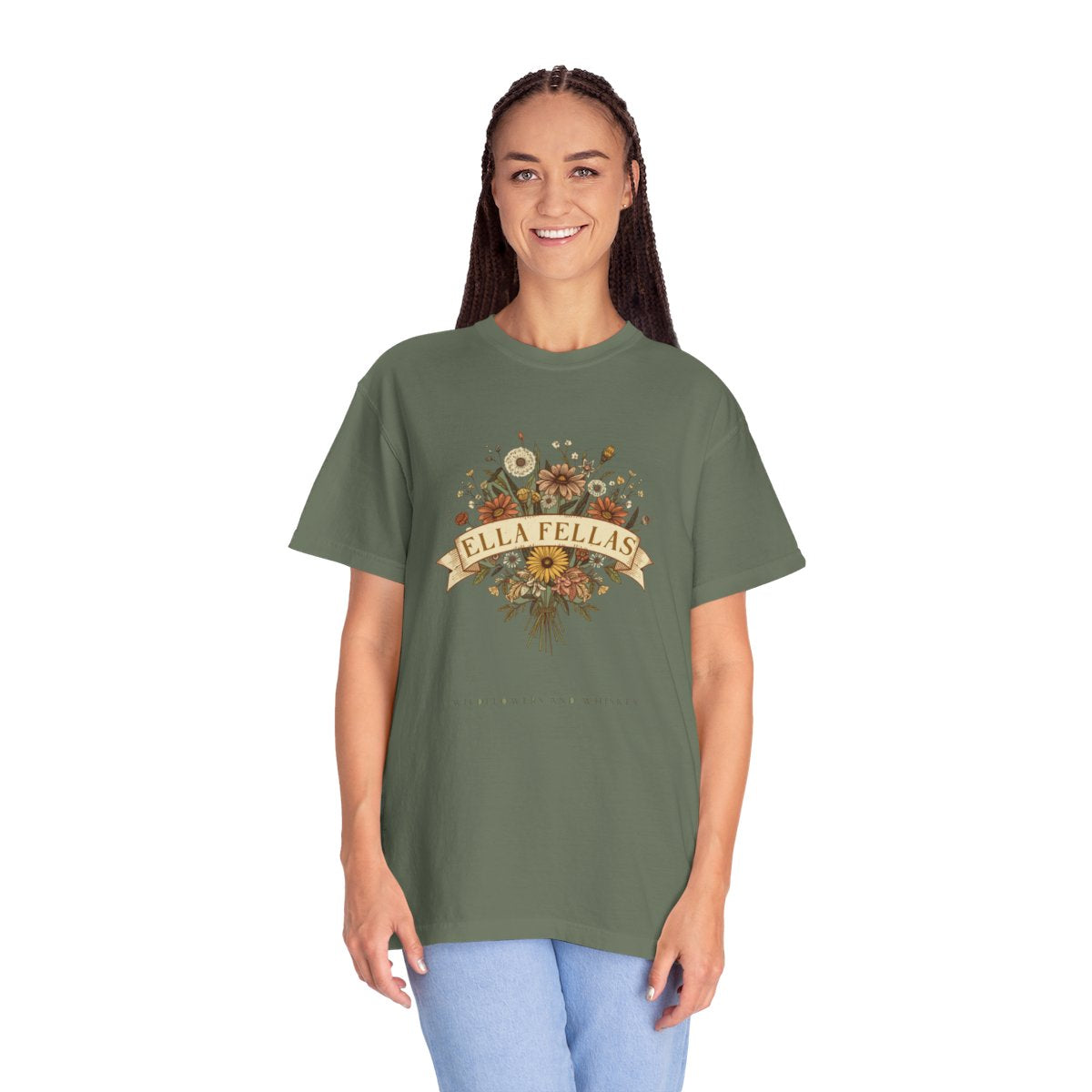 Woman wearing the Ella Fellas Wildflower Bouquet tee