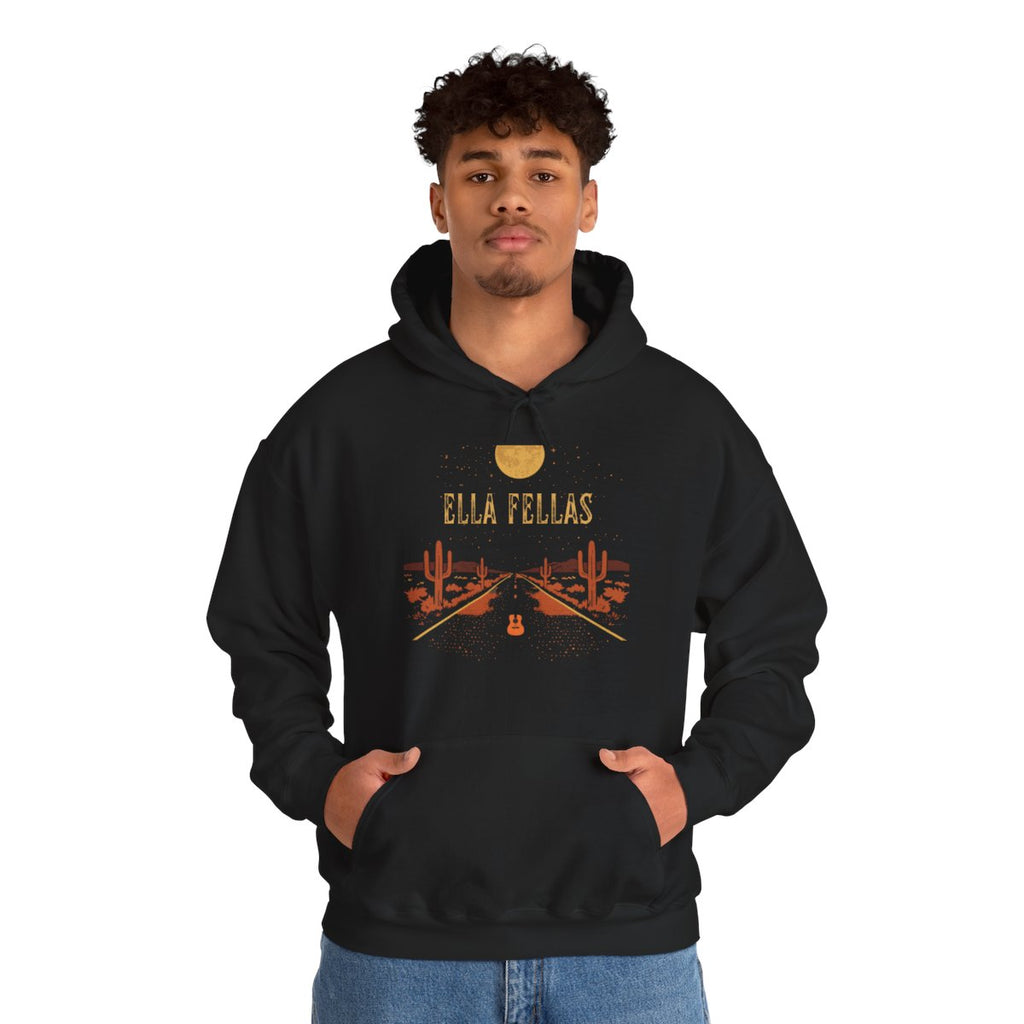 Man wearing the Ella Fellas Desert Highway hoodie