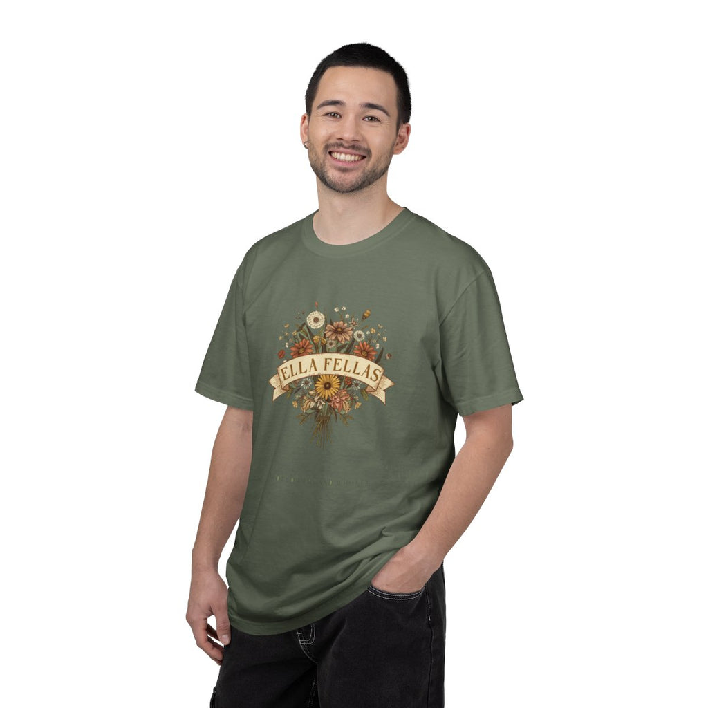 Man wearing the Ella Fellas Wildflower Bouquet tee