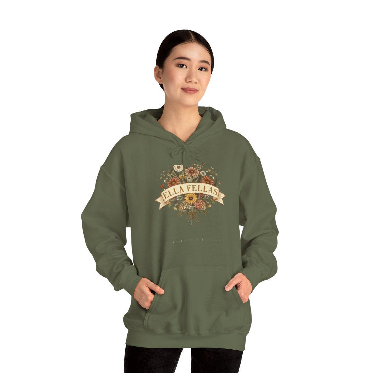 Woman wearing the Ella Fellas Wildflower Bouquet hoodie