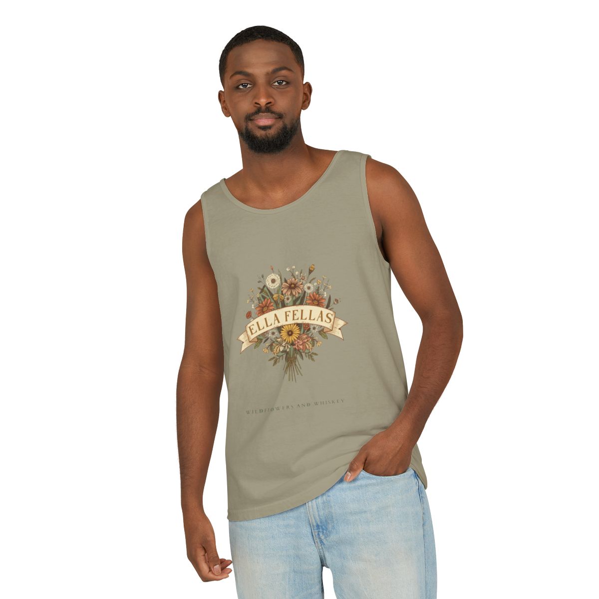 Man wearing the Ella Fellas Wildflower Bouquet tank top