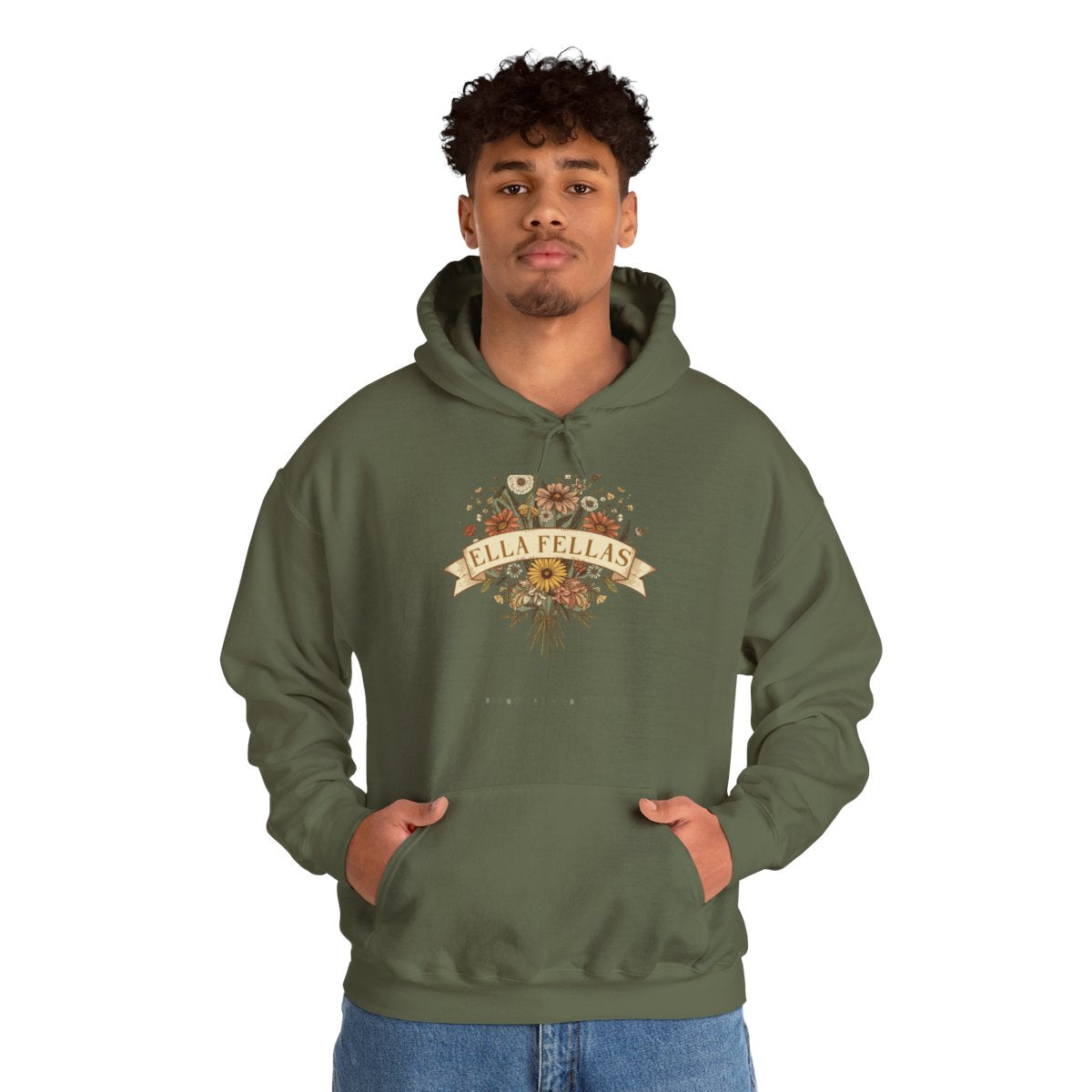 Man wearing the Ella Fellas Wildflower Bouquet hoodie