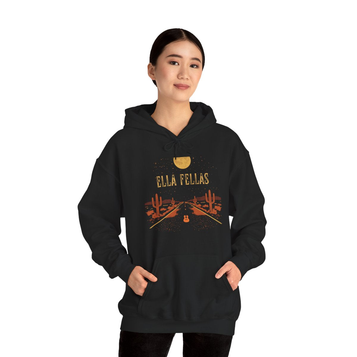 Woman wearing the Ella Fellas Desert Highway hoodie