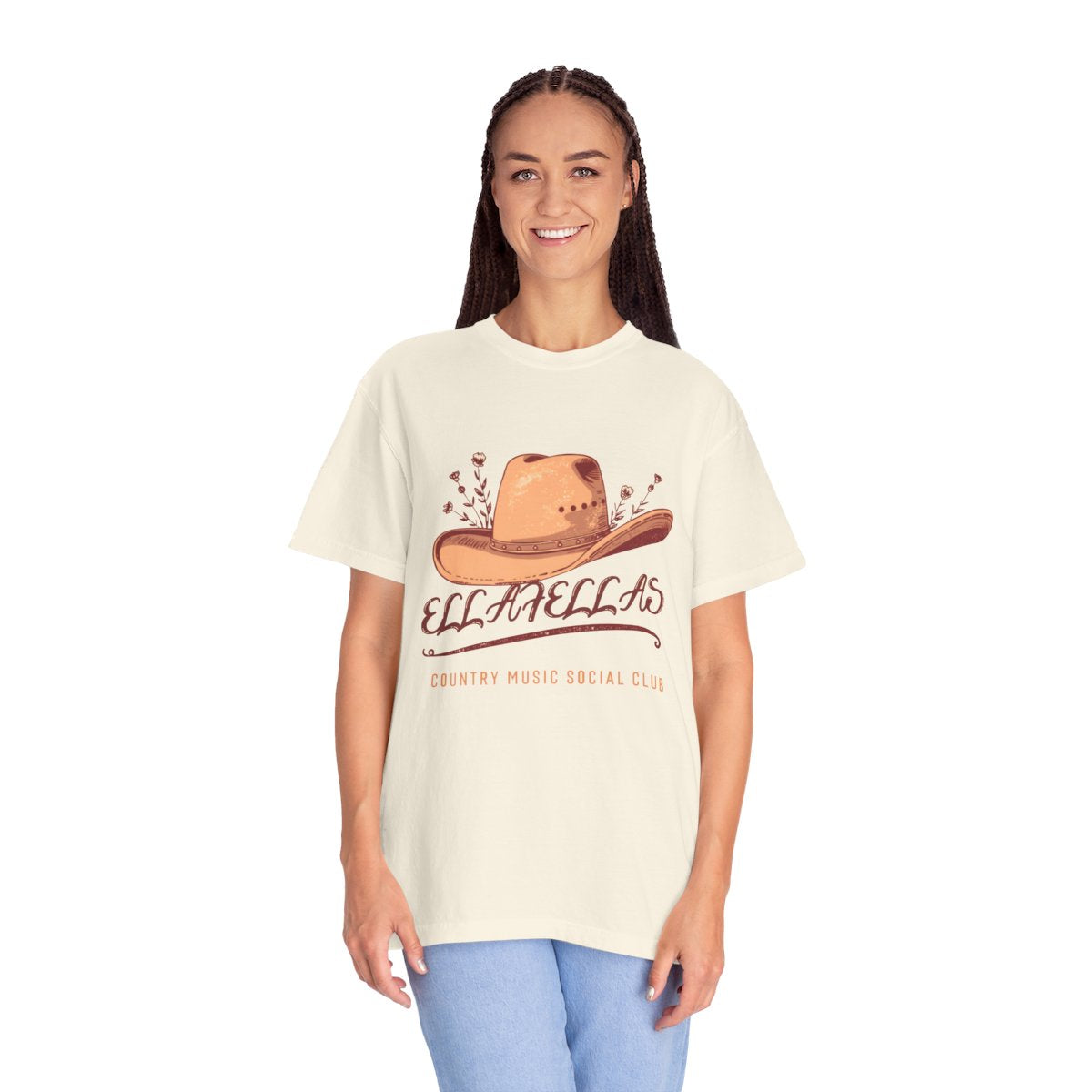 Woman wearing the Ella Fellas Cowgirl Hat tee