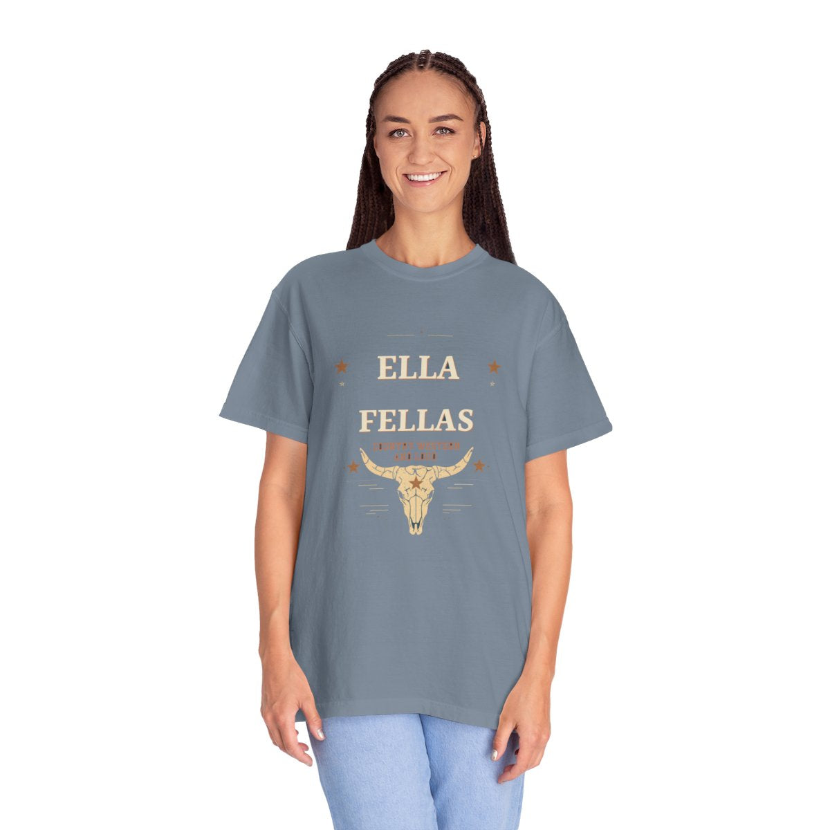 Woman wearing the Ella Fellas Rodeo Longhorn tee