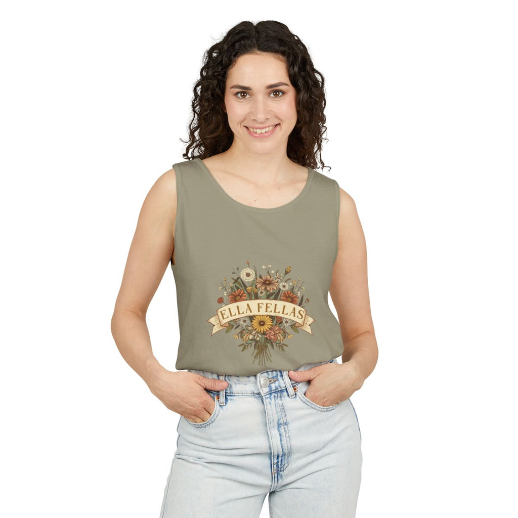 Woman wearing the Ella Fellas Wildflower Bouquet tank top